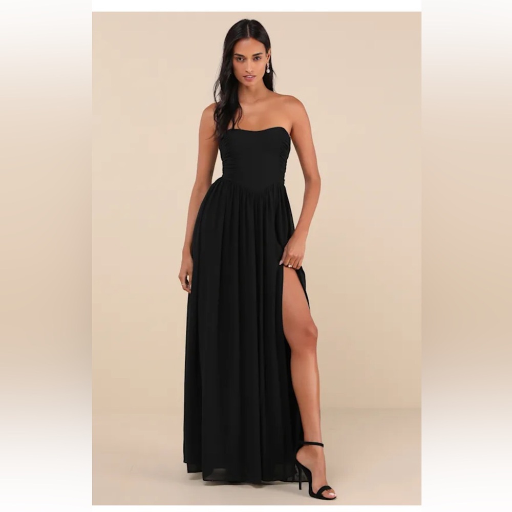 Lulu’s Luxe Favorite Black Strapless Ruched Maxi Dress